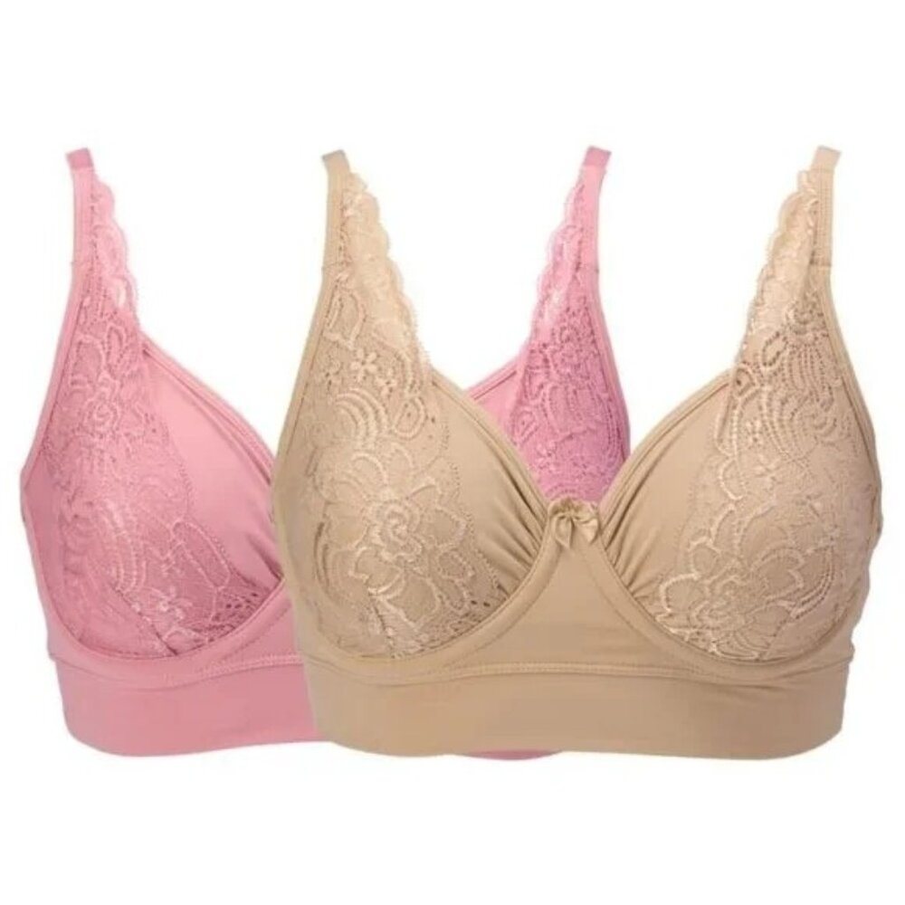 Rhonda Shear 2 Pack Butterknit No Wire Underwire Bra with Lace Size Small 666.1